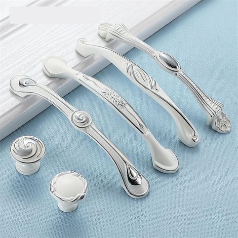 Poignées de meuble en alliage zinc blanc, porte cuisine, boutons (1/5)