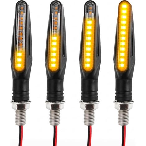 4 Clignotants LED Moto Séquentiels, 12 LED Indicateurs de Direction Défilants Universels pour Moto, Scooter, Quad, Custom - Étanche IP67 (1/5)