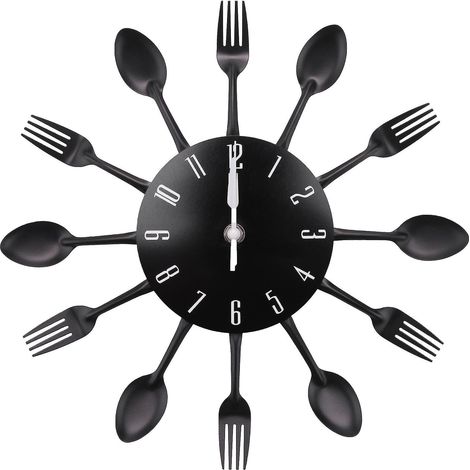 Wanduhr aus Edelstahl mit Besteck (Messer, Gabel und Löffel) – Küchenaccessoires