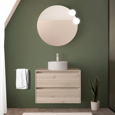Mobile bagno sospeso 80 cm rovere bali con top e specchio Gaya (1/5)
