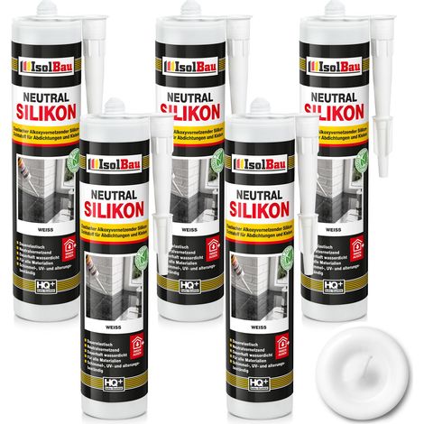 Neutralsilikon Naturstein Silikon Granit Marmor Sanitär Inn/Auß 5 x 300ml Weiss (1/5)
