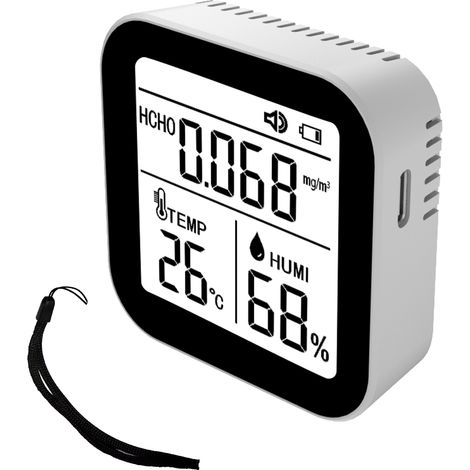 3-in-1 Luftqualitätsmonitor: Hochpräziser Detektor für Formaldehyd, Temperatur und Luftfeuchtigkeit (HCHO) mit Alarmfunktion für Zuhause, Büro und Auto.