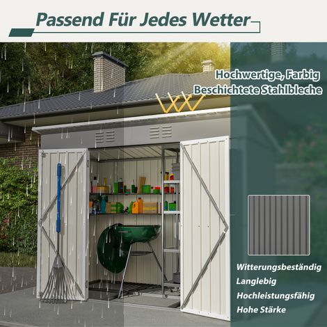 Abri de jardin en métal 242 x 126 x 182 cm,gris,porte verrouillable,ventilation intégrée,fondation incluse,protection contre les intempéries,solution de stockage pour jardin,terrasse et cour (1/5)
