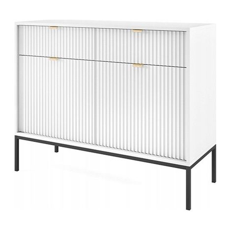 Commode universel blanc 104x83x39cm pied métal avec 2 tiroirs modèle "NOEMIE KSZ104" (1/5)