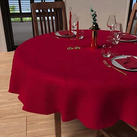 Soleil d'ocre Luxury Tovaglia Anti Macchia, Rosso, Diametro 180 cm
