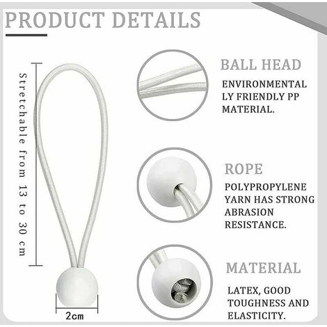 Kit di 75 elastici con palline: perfetto per tende, tende da campeggio, bandiere e teloni (1/3)