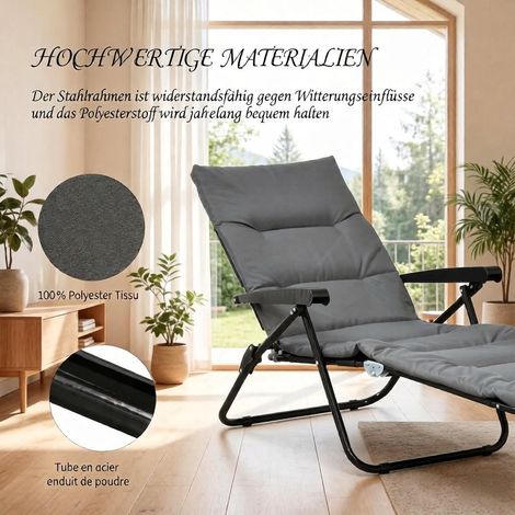 Fauteuil pliant confortable, fauteuil inclinable multifonctionnel avec dossier réglable, chaise longue pliante compacte (comprend uniquement 1 fauteuil inclinable) (1/4)