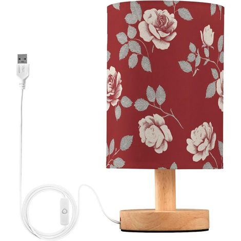 Lampe de table cylindrique rétro avec abat-jour en forme roses (1/5)
