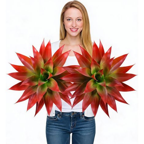 Lot de 2 agaves artificiels réalistes – Décoration intérieure extensionérieure – Plante décorative maison salon jardin – 22 feuilles, rougeâtre (1/5)