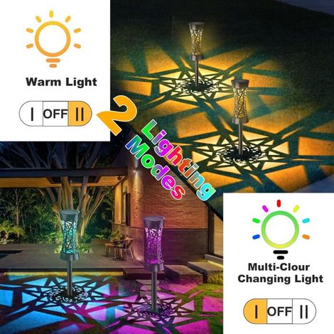 Lampada solare da giardino per esterni, lampada solare da giardino per esterni con LED colorati e luce bianca calda, impermeabile IP65, lampada solare da giardino per vialetto, sentiero, patio, prato (1/4)