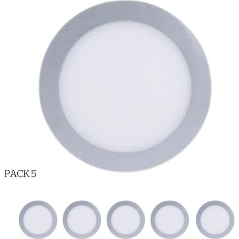 Easy Circular - 5 Downlights con LED integrado 4000K para iluminar hacia abajo ON/OFF ø22,5cm Color Gris