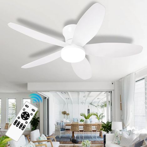 Ventilateur de plafond avec lumière et télécommande, ventilateur de salon à 5 lames à intensité variable, plafonnier pour chambre,plafond,Blanc,100cm (1/2)