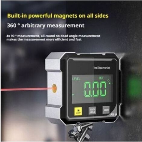Détecteur angle numérique magnétique - Écran LED rétroéclairé Base aimantée forte - Menuiserie sciage (1/5)