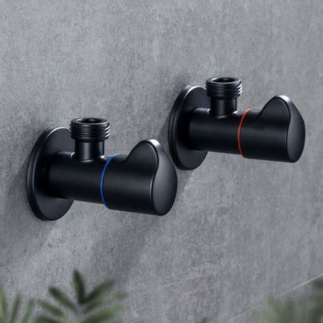 Válvula angular, válvulas de llenado de bañera de cobre negro, válvula de cierre de agua fría y caliente, montaje en puente para cocina, baño, inodoro. (1/2)