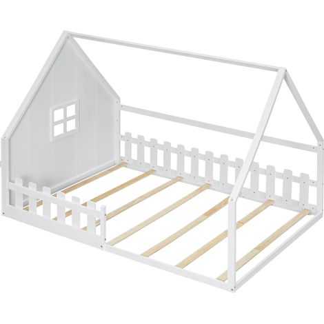 Lit enfant maison 140 x 200 cm en pin et MDF blanc (1/5)