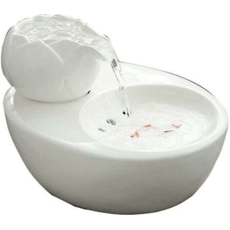 Fontaine pour chat Distributeur d'eau en céramique pour animaux de compagnie - Fontaine à boire verticale Lotus pour chat - Filtre de circulation automatique Santé et hygiène de l'eau Fond (1/3)
