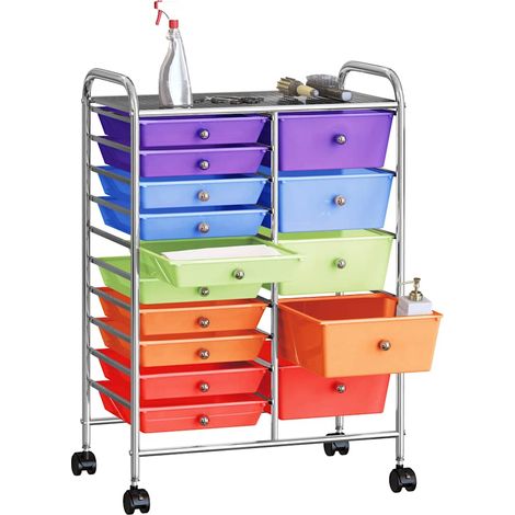 vidaXL XXL 15-Drawer Mobile Storage Trolley Multicolour Plastic (1/5)