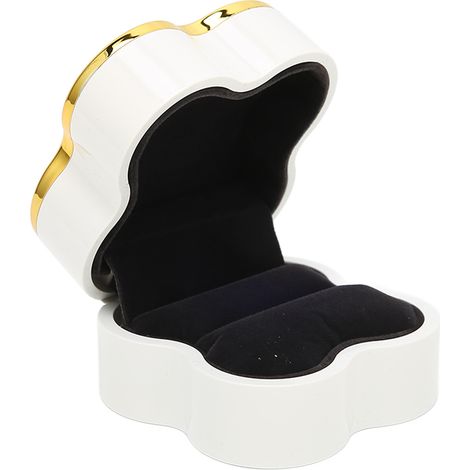 Écrin à Bague Lumineux à Trèfle à Quatre Feuilles, Boîte à Bijoux avec Flocage Doux et Éclairage LED, Coffret Cadeau pour Mariages et Anniversaires, Blanc (1/5)