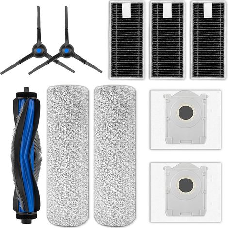 (10 pièces) X8 Pro Omni pièces de rechange pour ECOVACS DEEBOT X8 Pro Omni, X8 Omni aspirateur robot, 1 brosse à rouleau, 2 rouleaux brosses, 2 brosses latérales, 2 sacs à poussière, 3 filtres HEPA (1/5)