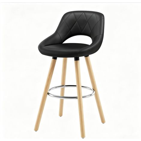 Tabouret de bar en bois massif avec dossier, assise en cuir synthétique, hauteur 91 cm, pour cuisine et bar (1/5)