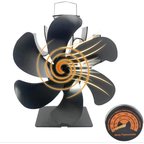 Ventilateur de poele with Thermomètre,Non Elektrischen 6 blattriger Warmebetriebener Ventilateur Cheminee, pour Cheminée Bois,Bruleur Pellet,Accessoire Poele Bois (1/4)