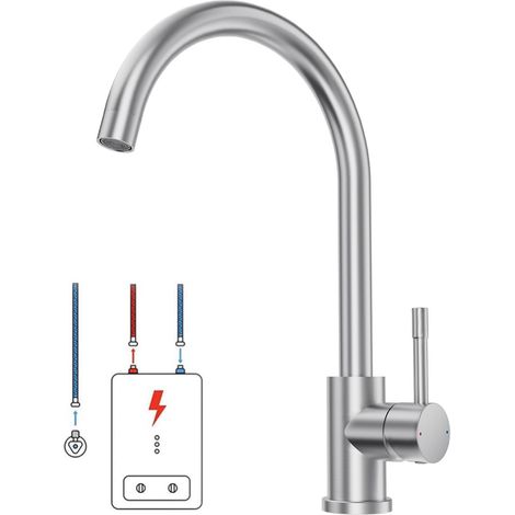 Robinet de cuisine basse pression pour chaudière, rotatif à 360° avec 3 ports G3/8, installation facile, mitigeur sous évier en acier inoxydable (1/5)