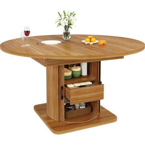 Table à manger extensible ronde 118-158 cm, en MDF noir brun, avec rangement, 4 modes de transformation, pour cuisine, salon ou bureau – CHICFURN (1/5)