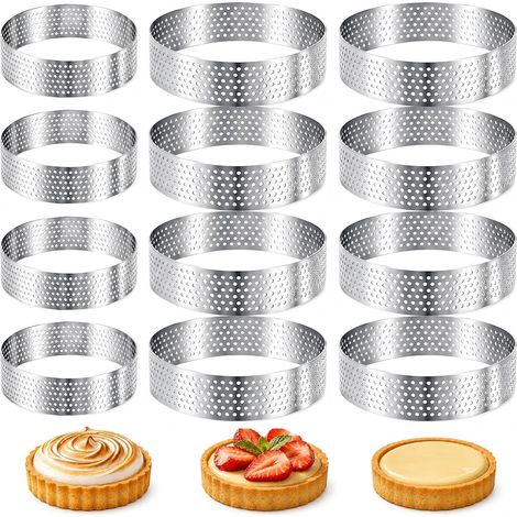 12 Cercle à pâtisserie, Acier inoxydable 430, Perforé, Ø6 cm et Ø8 cm, Pour tartes et mousses (1/5)