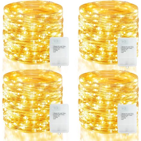 Battery Operated LED String Lights with Timer, 65.6ft 200 LEDs Waterproof 5 Modes Micro Silver String Lights for Bedroom, Party, Christmas (Warm White) (1/5)