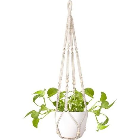 Cintre pour plantes en macramé, pots de fleurs suspendus pour intérieur/extérieur et paniers, cintres pour plantes en corde de coton blanc faits à la main avec perles, porte-plantes à suspendre Boho H (1/5)