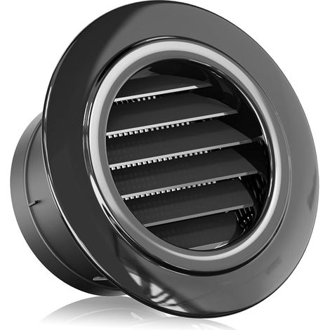 Rejilla de ventilación redonda de plástico HG Power de 100 mm con mosquitera para uso interior y exterior, entradas y salidas de aire para pared y techo, color negro. (1/5)