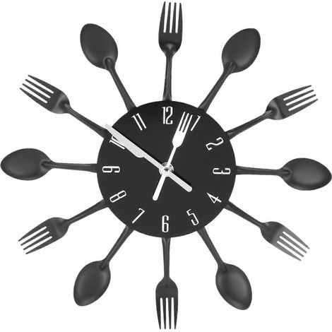 Horloge murale silencieuse en acier inoxydable avec couverts, couteau, fourchette et cuillère, pour la cuisine, le restaurant et la maison. (1/5)
