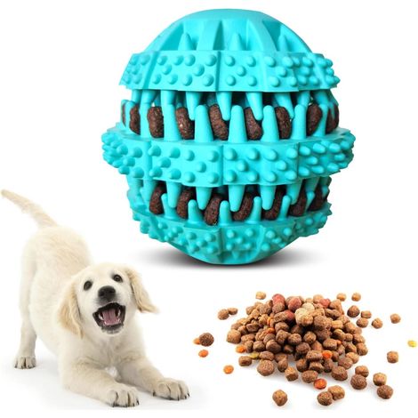 Jouet pour chien Boule brosse à dents Distributeur de friandises Jouet interactif pour chien Nettoyage des dents Distributeur de friandises IQ Jouet de formation (bleu ciel) (1/2)