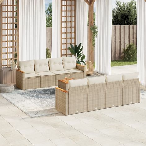 Salon de jardin avec coussins 9 pcs beige résine tressée vidaXL (1/3)