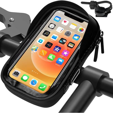 Fahrrad-Rahmentasche wasserdicht, 7 Zoll Fahrradtasche Lenker-Handyhalterung Oberrohrtasche Lenkertasche Handyhalter TPU-sensitivem Touchscreen-Handytasche mit Kopfhörerloch für Mountainbikes, Schwarz (1/5)