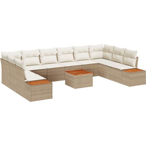 Maison Exclusive - Set Divano da Giardino con cuscino 11 pcs Beige Poly Rattan