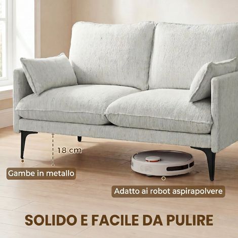 Canapé 2 places blanc en lin aéré, coussins épais et accoudoirs, rembourrage confortable pour salon ou séjour. (1/5)