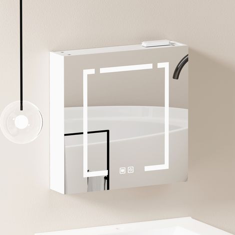 Meuble miroir LED mural avec rangement, 72 x 24,5 x 73 cm, blanc, REDOM (1/5)