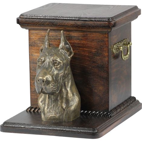 Grand Danois I - une urne funéraire pour chien avec une statuette, une urne élégante et unique ornée d'un buste de chien, signée Art-Dog. (1/5)