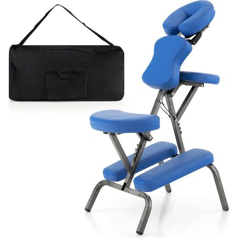 COSTWAY Massagestuhl klappbar, Tattoostuhl höhenverstellbar, Therapiestuhl tragbar, Klappmassagestuhl mit Tragetasche, Blau (1/5)