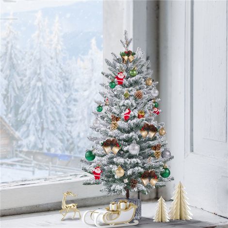 Yaheetech Mini albero di Natale artificiale con neve, 94 cm, con 50 LED in bianco caldo e 355 punte, piccolo albero di Natale floccato (1/5)