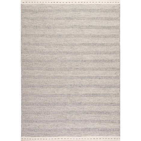 Tapis laine tissé main argent à rayures texturées - 150 x 80 cm (1/3)