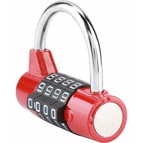 Cadenas à combinaison à 4 chiffres, code extérieur à 4 chiffres, cadenas à code pour valise/casière/cadenas de sécurité pour salle de sport (rouge) (1/5)