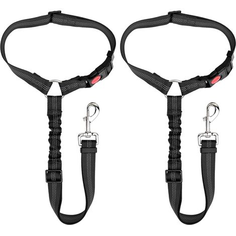 Ceinture De Sécurité Pour Chien - Nylon Résistant - Boucle Métallique Verrouillable - Réfléchissante - Élastique Intégré - Pour Voiture - Lot De 2 (1/5)