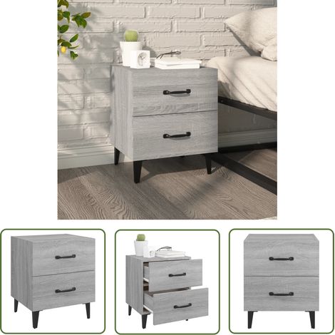 The Living Store Nachttisch Grau Sonoma 40x35x47,5 cm - Industrieller Nachttisch - Holzwerkstoff Tisch - Metall Beinen - Grau Nachttisch - Wohnzimmer Möbel (1/5)