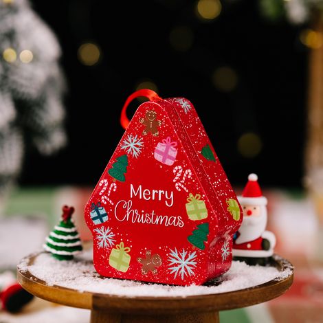 New Christmas decorations, polygonal cartoon print tin box, Christmas season children's tote gift box