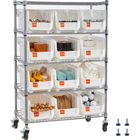 Étagère de Rangement Mobile 5 Niveaux 12 Bacs Plastique PP Rayonnage Acier à Roulettes 690x355x1065 mm (1/5)