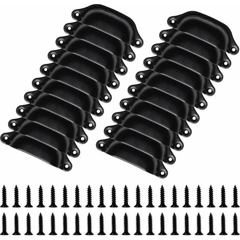 Lot de 20 poignées vintage pour meubles, 98 mm, forme coquillage, noir, avec vis de fixation – idéal pour tiroirs et armoires