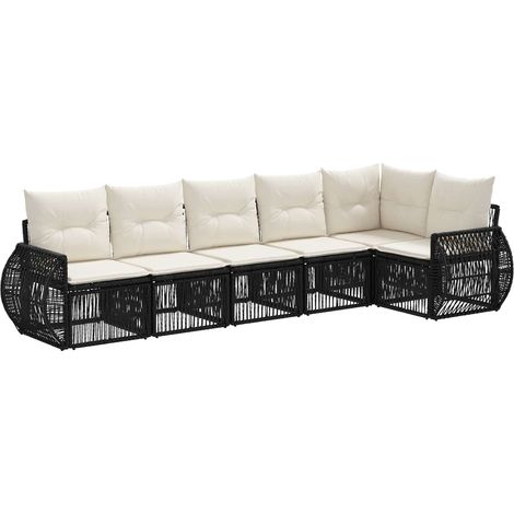 Gartensofa-set 6 pcs Schwarz und Cremeweiß Poly-Rattan vidaXL
