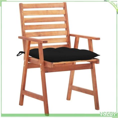 Ensemble 3 chaises de salle à manger d'extérieur - FAFEICY - 3064369 - Acacia massif - Coussins imperméables noirs - 56x62x92 cm (1/5)